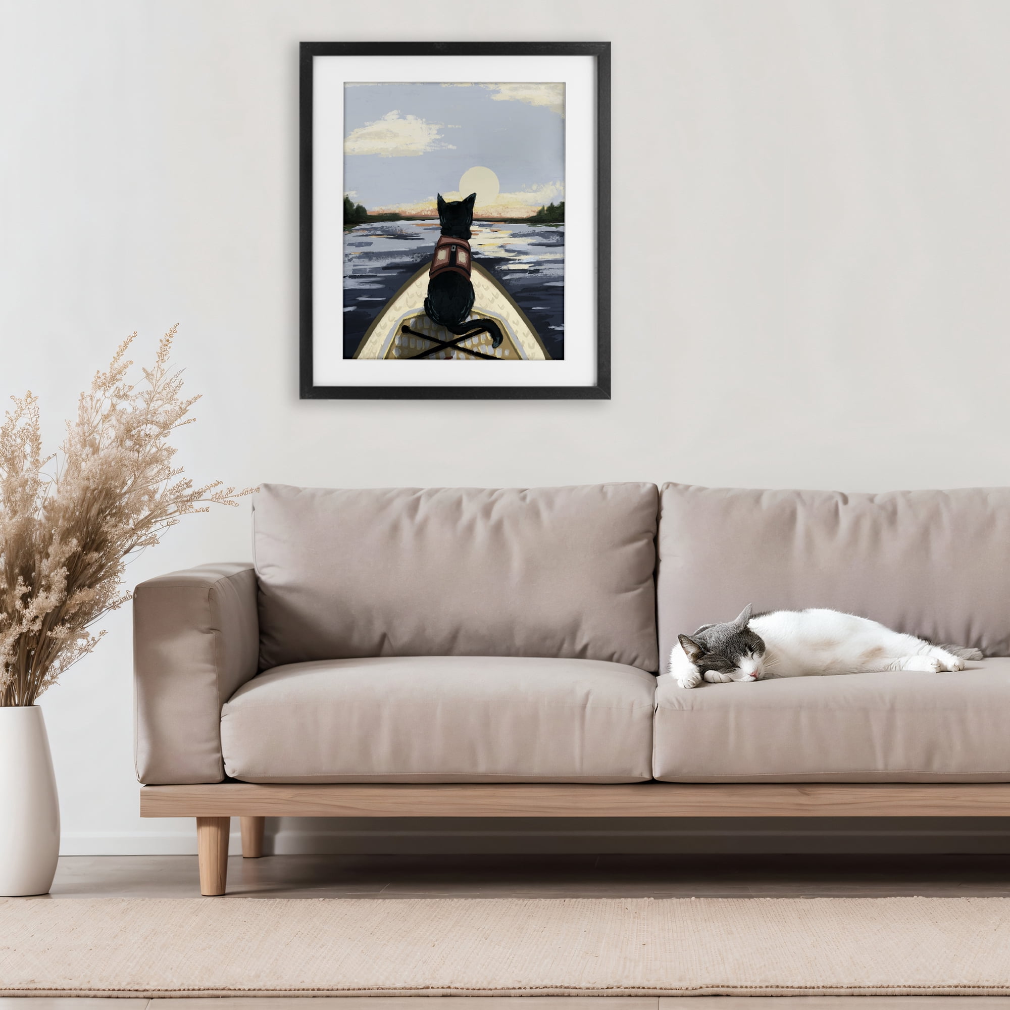 Stupell Industries Peaceful Cat Viewing Lake Black Framed Print Under Glass, design by Denise Bartkus