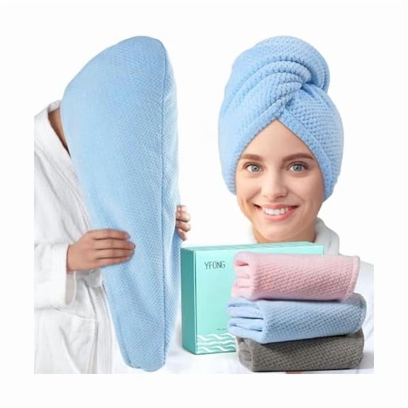 Fu997 3 Pack Large Microfiber Hair Towel Wrap, 30" x 10" Thicker Anti Frizz Quick Dry Hair Towels for Women Long, Curly, Thick Hair, Super Absorbent Hair Turban for Wet Hair (Grey, Pink, Blue)