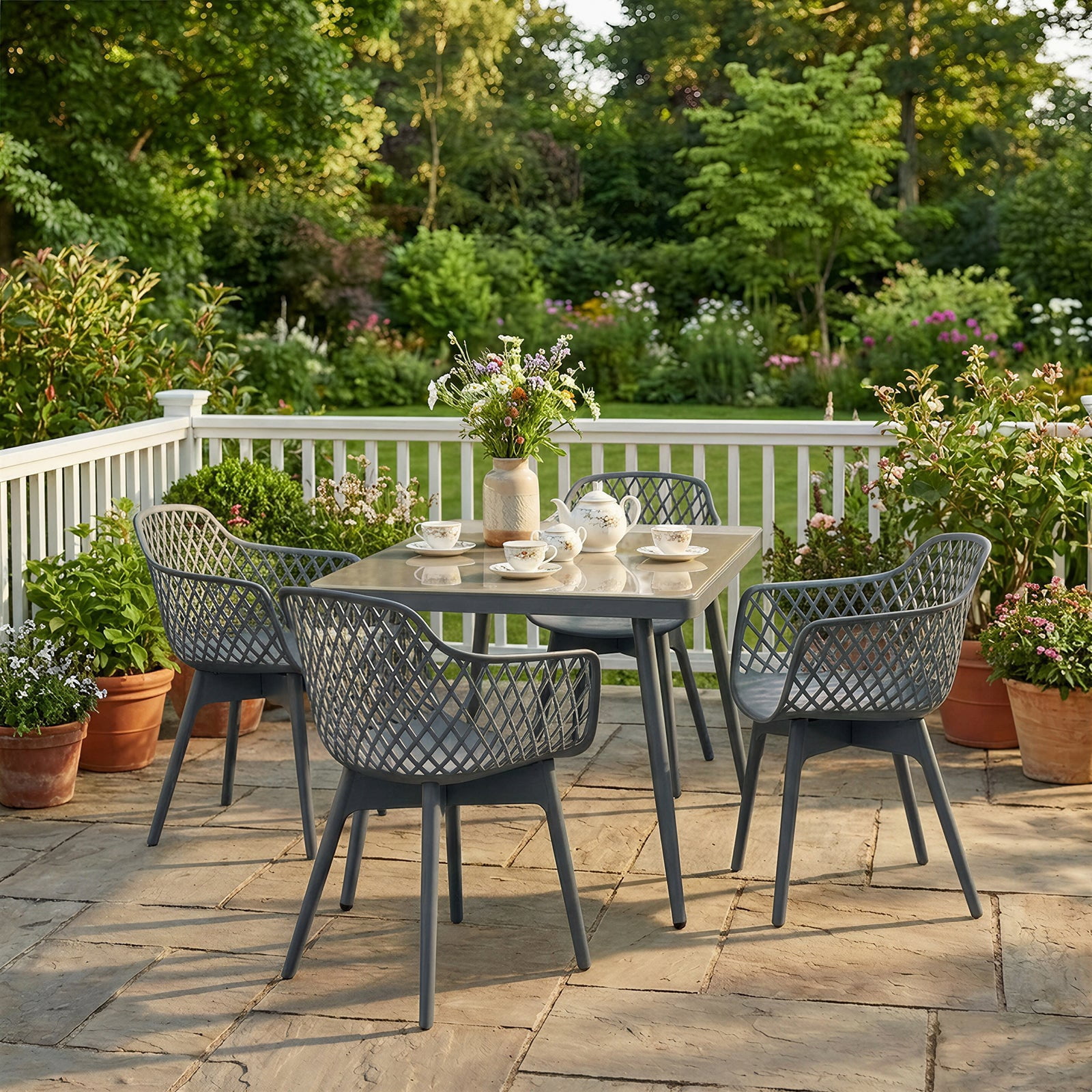 Aoodor Modern Dining Chairs Set of 2, Weather-Resistant Plastic Cafe Chairs with Ergonomic Back and Non-Slip Pad, Suitable for Patio, Restaurant, Yard, Porch, Balcony, Grey