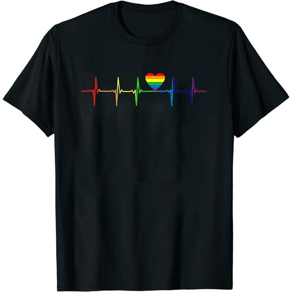 Lgbt Rainbow Flag Heartbeat Gay Lesbian Pride Gift Men Women Premium T-Shirt Black Small