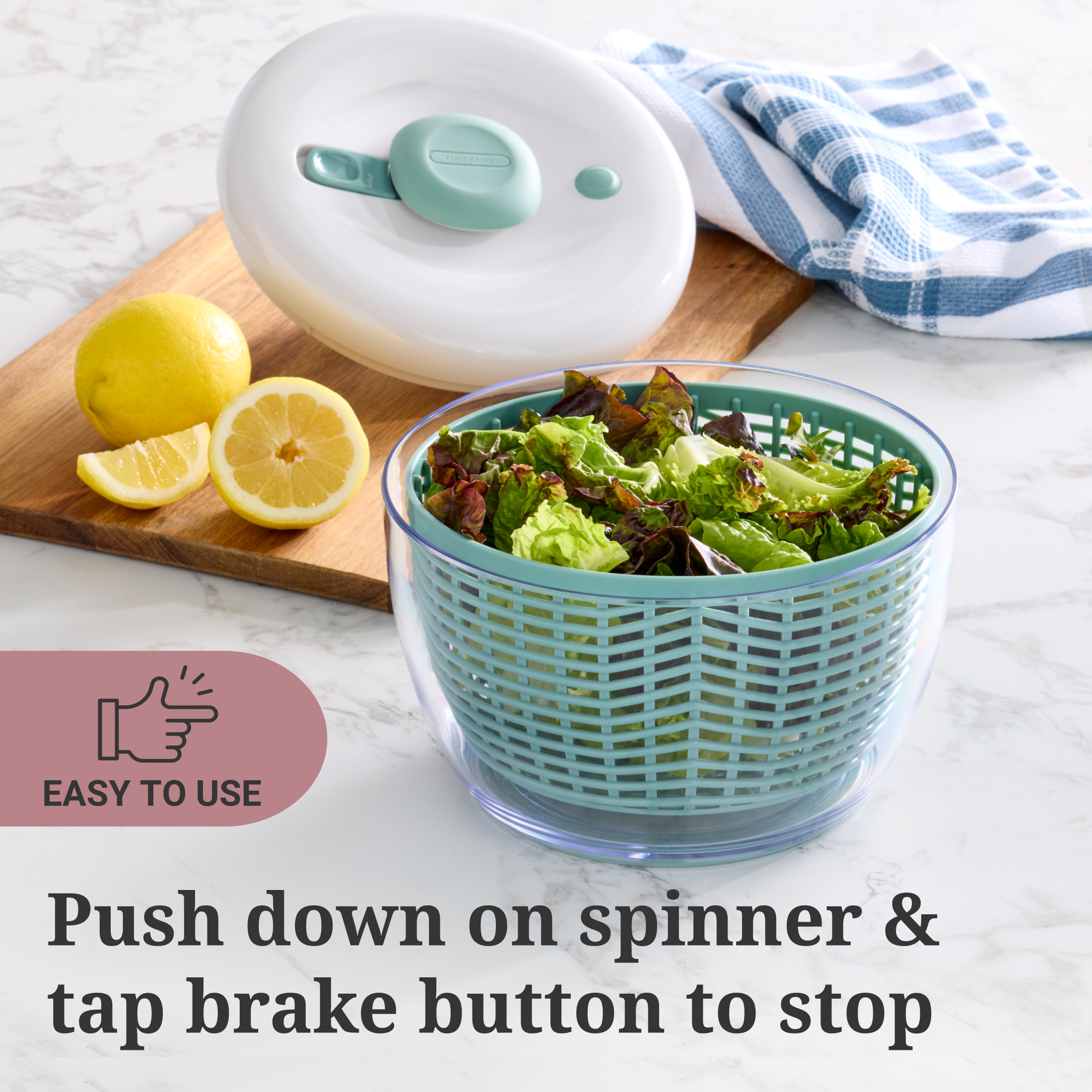 Farberware Small Salad Spinner with Hand Pump, Sage Green photo 3
