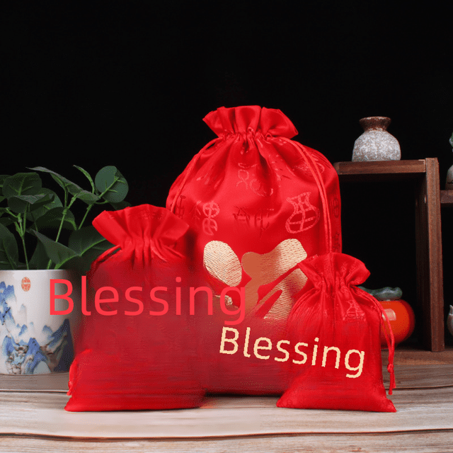 Bolsa de regalo con cordón de seda roja para embalaje Dafu, bolsa de Año Nuevo, bolsa feliz