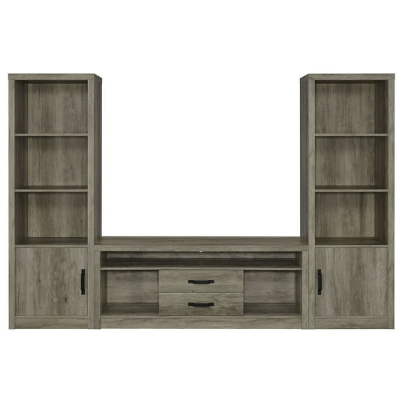 TV Entertainment Console with 2 Media Tower, 8 Compartments, Driftwood Gray