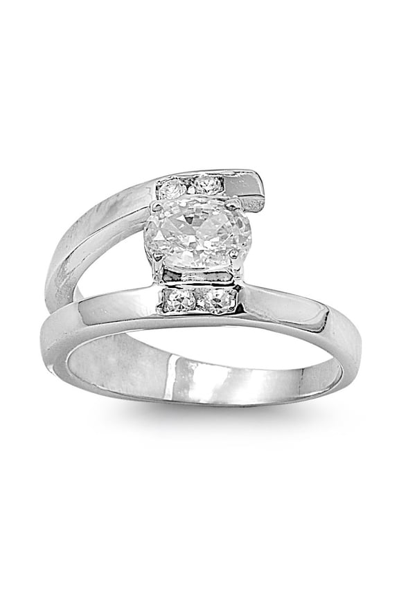Designer Fashion Round Center Cubic Zirconia Ring Sterling Silver 925