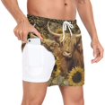 thumbnail image 2 of joogoo Men's Highland Cattles Leopard Sunflowers Swim Trunks with Liner Pocket Beach Shorts Small, 2 of 9
