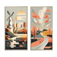thumbnail image 2 of Designart "Graphic Retro Landscape Windmill Scene" Abstract Landscape Framed Wall Art Set Of 2 - Modern Beige Gallery Wall Frame Set For Home Decor, 2 of 6