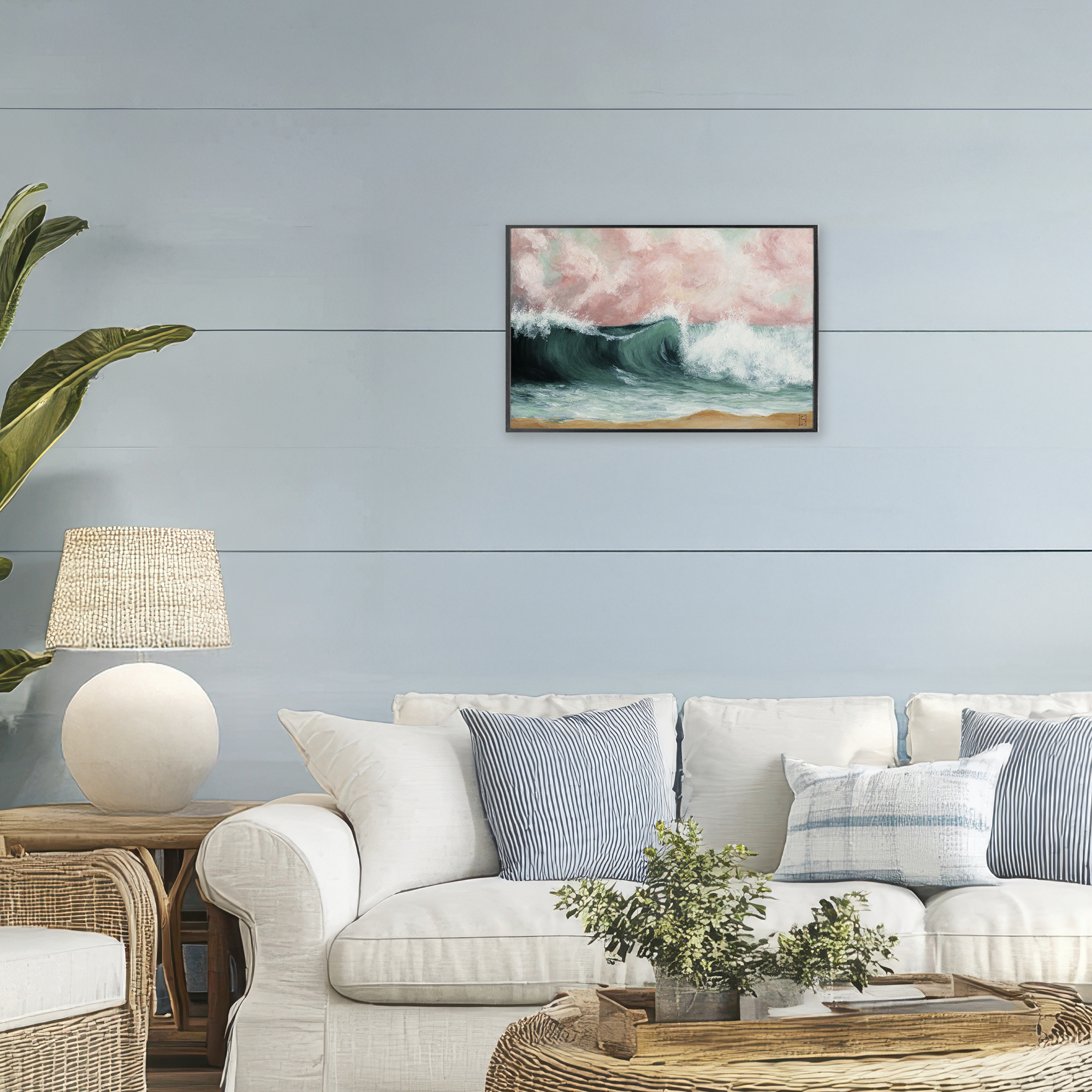 Crashing Seascape Waves Black Framed Giclee Art, design by Sara Culpepper