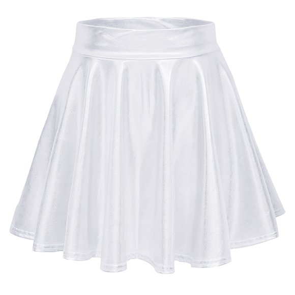 Women's Metallic Skater Skirt Sparkly Shiny Flared Pleated A Line Mini Skort with Comfortable Stretch Waistband