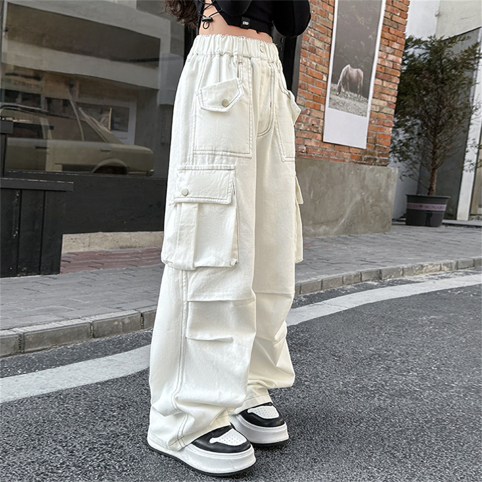 Women's Baggy Wide Leg Loose Cargo Pants Y2K Clothing Multi-Pocket