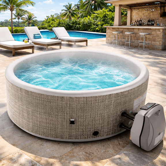 Seizeen Hot Tub for 4 Persons, Outdoor Inflatable Hot Tub with Pump, 65''Dia Round Home SPA with 130pcs Massage Jets, Lockable Cover, Mat, PVC Textilene