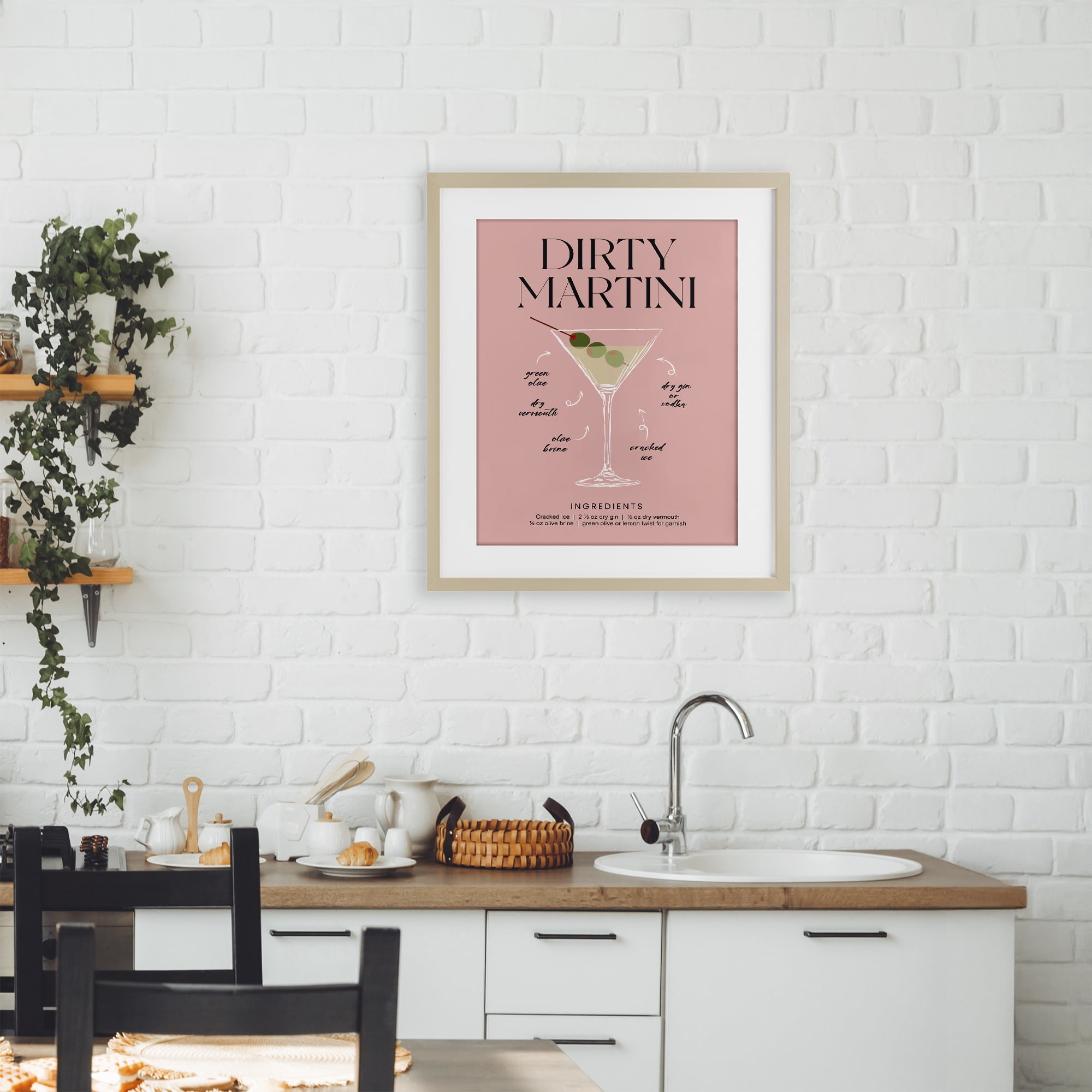 Stupell Industries Dirty Martini Pink Recipe Birch Framed Print Under Glass, design by Lettered and Lined
