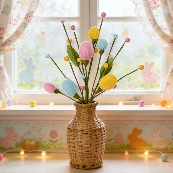 Rama de huevos de Pascua artificial, bayas y huevos realistas, decoración completa de Pascua, material de espuma resistente, pieza decorativa versátil, multicolor