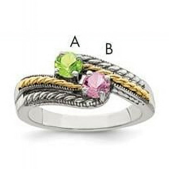 Finest GoldQMR13-2-7 Sterling Silver Two-Tone & 14K Two-Stone Mothers Ring Mounting - Size 7
