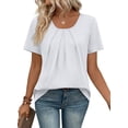 thumbnail image 4 of Ronuti Women T Shirts Pleated Short Sleeve Tops Business Casual Dressy Blouses White Tops, 4 of 9