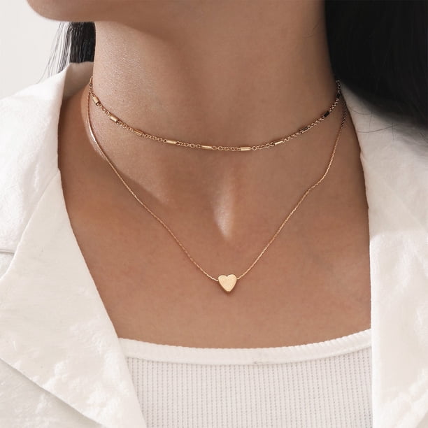 Fiudx Collar Chapado En Aleación Multicapa con Cadena de Clavícula y Gota de Cristal de Diamante