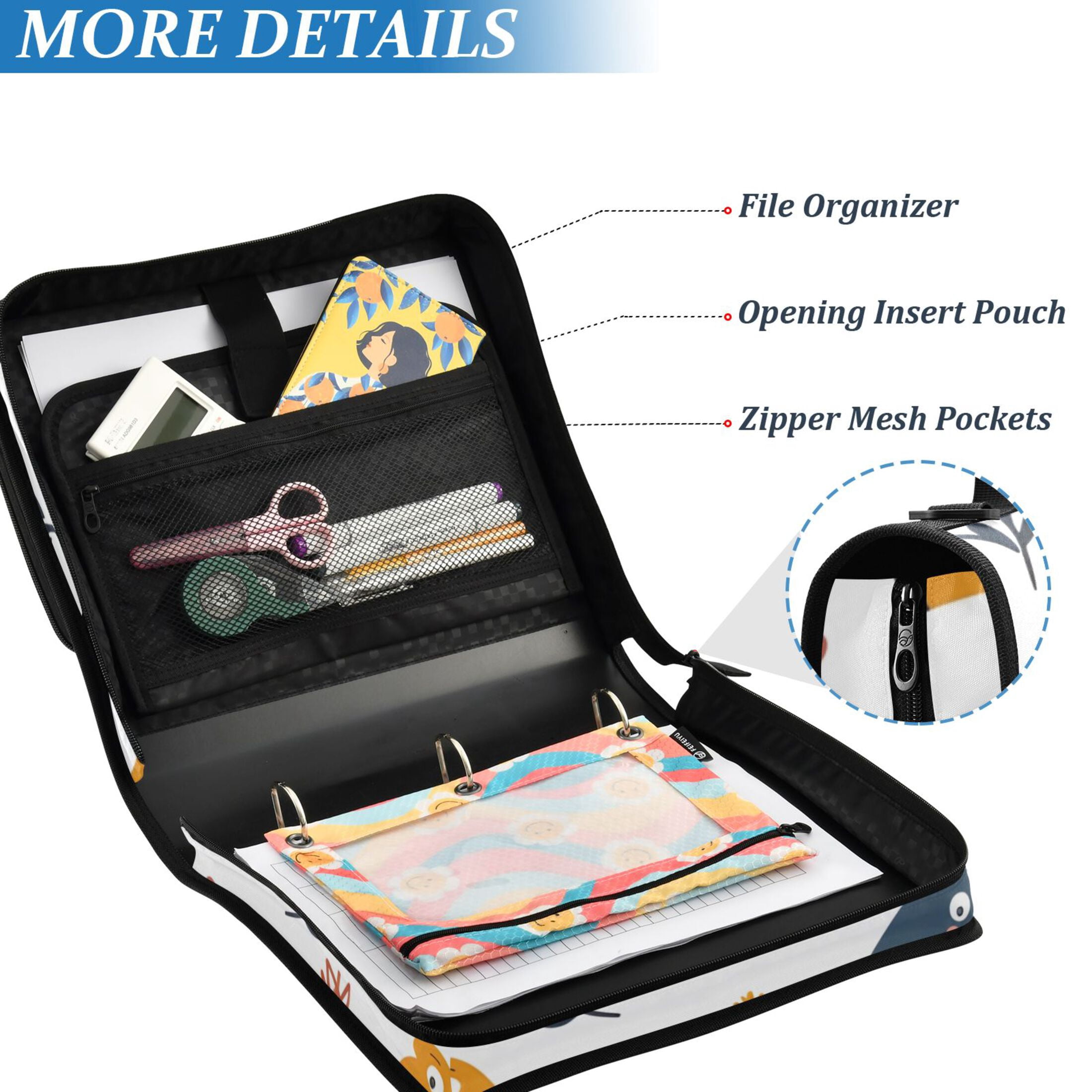 ALAZA Zipper Binder Cartoon Horse Chicken 3 Ring Trapper Keeper File Folder Organizer Bag