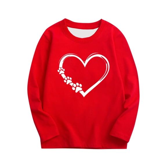 Fesfesfes Valentines Day Print Long Sleeve Crewneck Shirt for Kids Girls Boys Cute Casual Blouse Round Neck Tops Soft Comfy Outfit Holiday Party Wear Toddler to Teen(Red#2,5-6 Years)