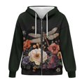 thumbnail image 4 of SCRAWLGOD Trendy Full Zip Hoodies for Women Athleisure Soft Pockets Sweatshirt Drop Shoulder Drawstring Clothing Fall Winter Fashion Outfits, Dragonfly Flowers White Pink Violet, S, 4 of 7