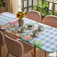 thumbnail image 3 of Easter Bunny Gnomes Table Cloths for 8 Foot Rectangle Tables, Spring Easter Eggs Floral Blue Plaid Patio Waterproof Elastic Fitted Tablecloths, Washable Rectangular Table Cover for Camping, 3 of 8