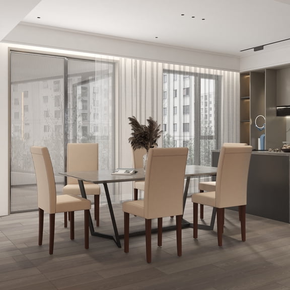 Emma   Oliver Six Mid-Century Beige Fabric Parsons Chairs and Mahogany Finished Hardwood Frame for Kitchen, Dining Room & More