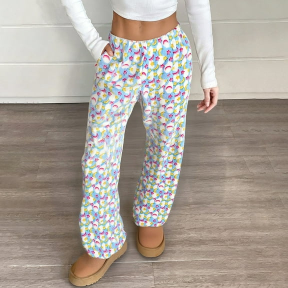 CCRFTGI Flannel Pajama Pants Women Fuzzy Casual Fleece Pj Bottoms Casual Star Graphic Pajama Pants Fashion Fall Winter Waisted Trousers Sky Blue 3XL