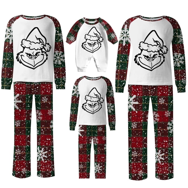 Pijamas navideños a juego Grinch - TKing Fashion 2024 Nuevos conjuntos de pijamas navideños familiares a juego Grinch, pijamas navideños navideños para parejas, adultos y niños, 6 Meses