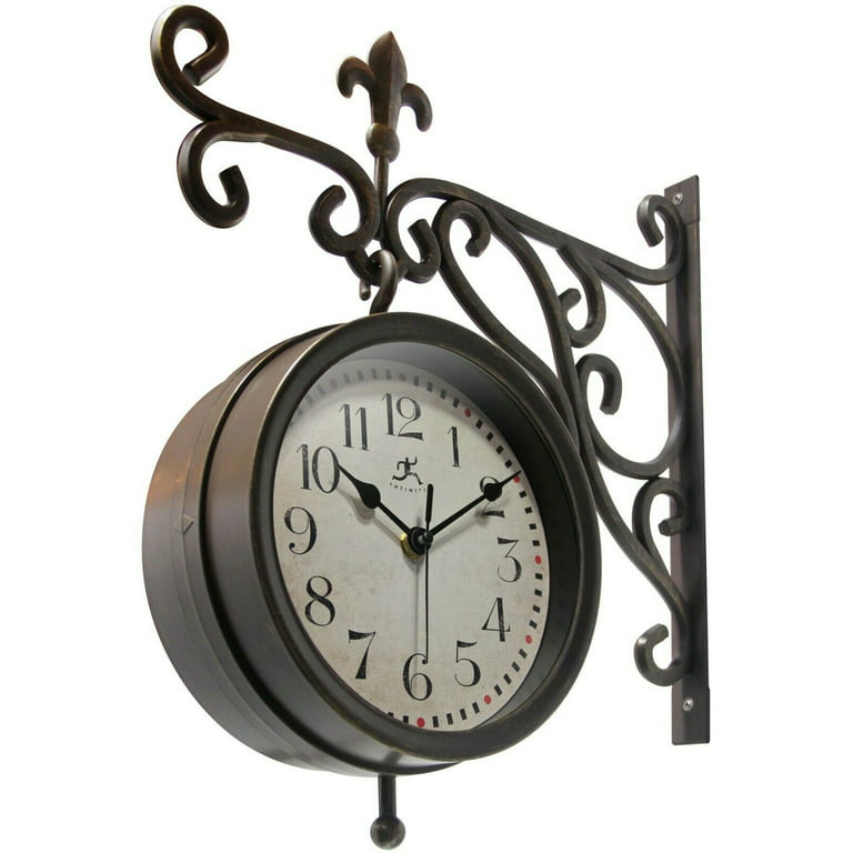 Acurite 9-In. Indoor/Outdoor Double-Sided Hanging Clock with 360° Spin Functionality, Iron Metal Frame and Thermometer