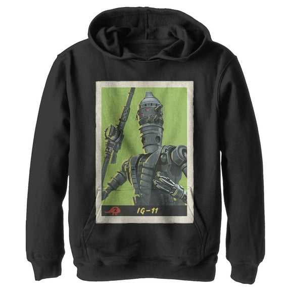 Boy's Star Wars: The Mandalorian IG-11 Droid Card  Pull Over Hoodie Black Medium