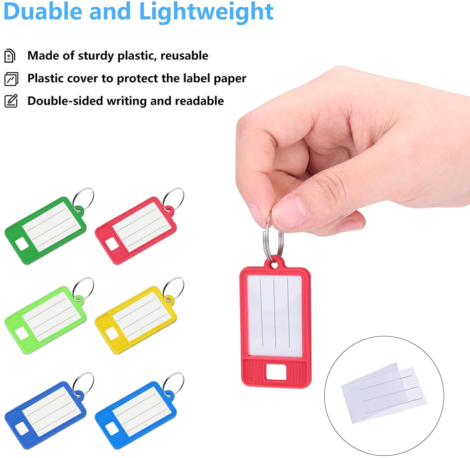 Buy 50 Pack Key Tags with Split Ring, Tough Plastic Key Tags with