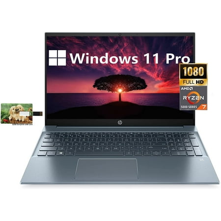 【Windows 11 Pro】HP Pavilion 15.6'' FHD 1080P IPS Business Laptop, AMD Ryzen 7 5700U(Beat i7-1180G7), 32GB RAM, 1TB SSD, WiFi, HDMI, Numpad, Fast Charge, Long Battery Life, 32GB USB Card