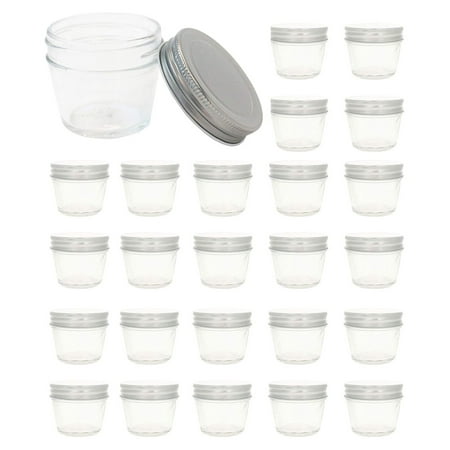 (Set of 24) 4 oz Glass Mason Jars With Silver Lids Favor Jars Ideal for Wedding Favors Party Decor