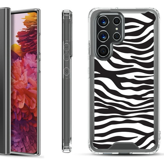 Shockproof Bumper Phone Case for Samsung Galaxy S22 Ultra 5G, by OneToughShield ® - Zebra B/W