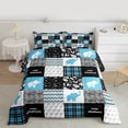 thumbnail image 3 of Manfei Rustic Elephant Child Queen Comforter Set, Vintage Blue Buffalo Plaid Bedding Sets, Kawaii Cartoon Animal Reversible Bedding Comforter Set, Lightweight Room Decor, 3-Piece, 3 of 9