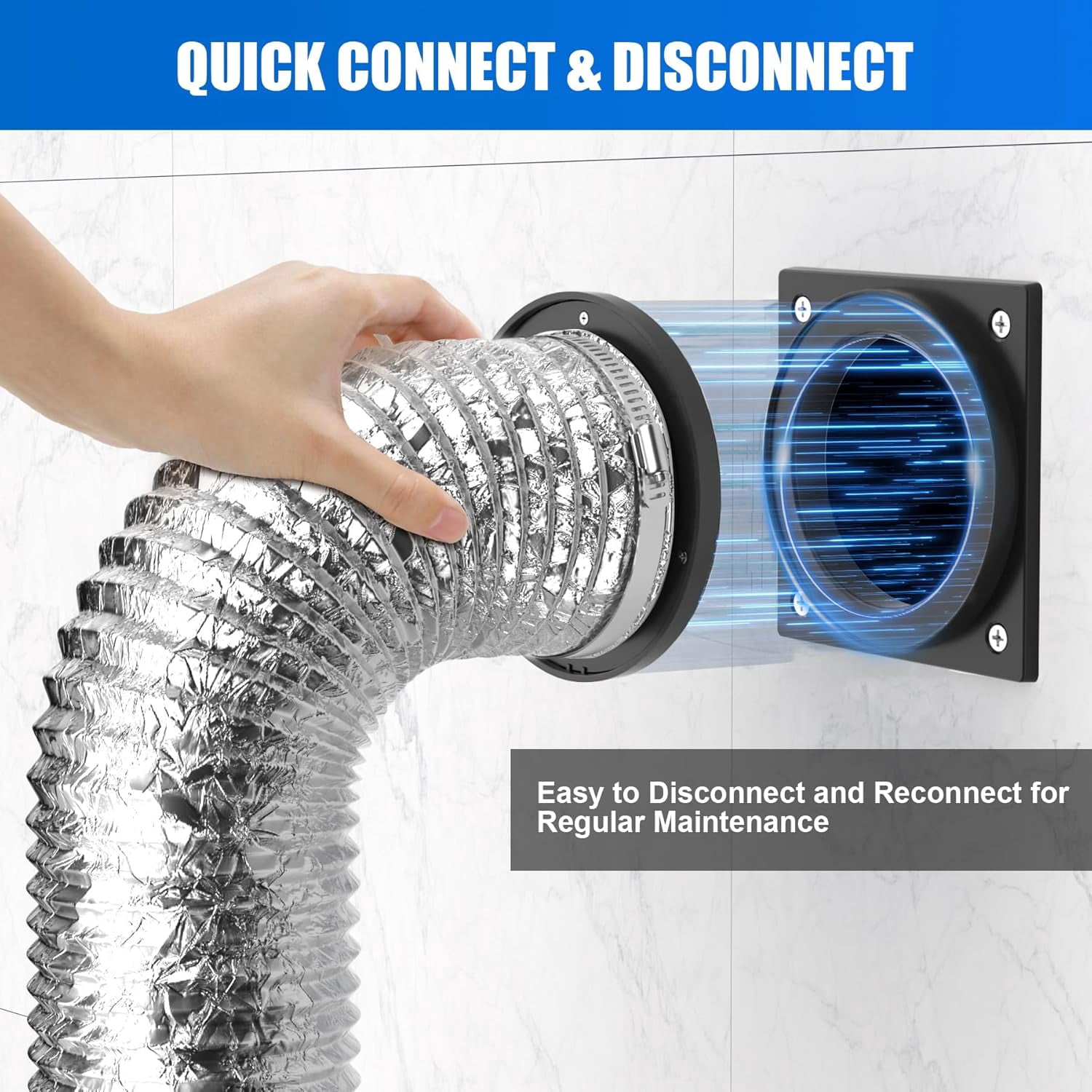 Magnetic Dryer Vent, Airtight Seal Magnetic Dryer Vent Connector Kit Strong Magnet Dryer Vent Quick Connect Disconnect Easy to Clean Flexible Hose 4" Exhaust Duct Adapter Attachment with Clamp Screw