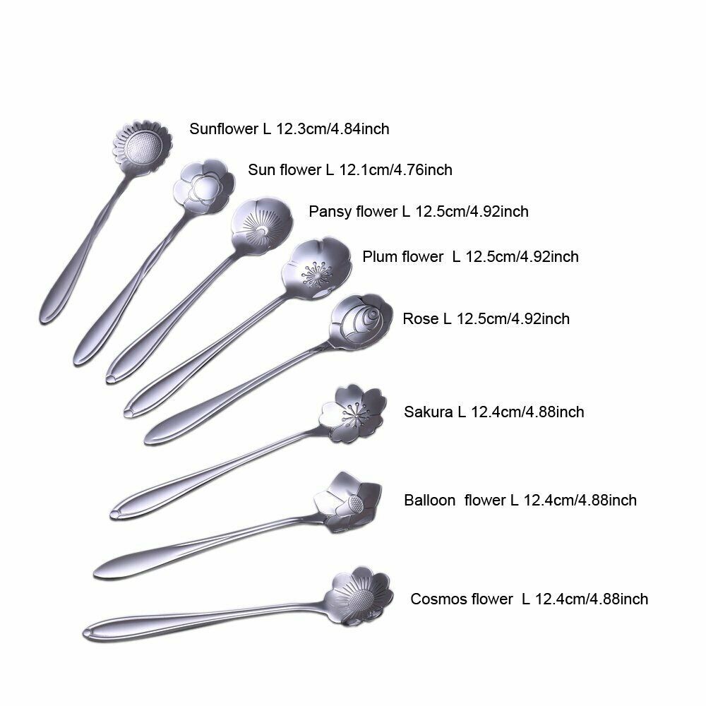 Qinntono Flower Spoon Set Stainless Steel Teaspoons Reusable