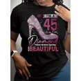 thumbnail image 1 of Camiseta de cuello redondo con estampado de la reina del 45 cumpleaños y hermosos tacones de ladrillo, camiseta informal de manga corta para las cuatro estaciones, ropa de mujer, top deportivo de ocio, 1 of 6