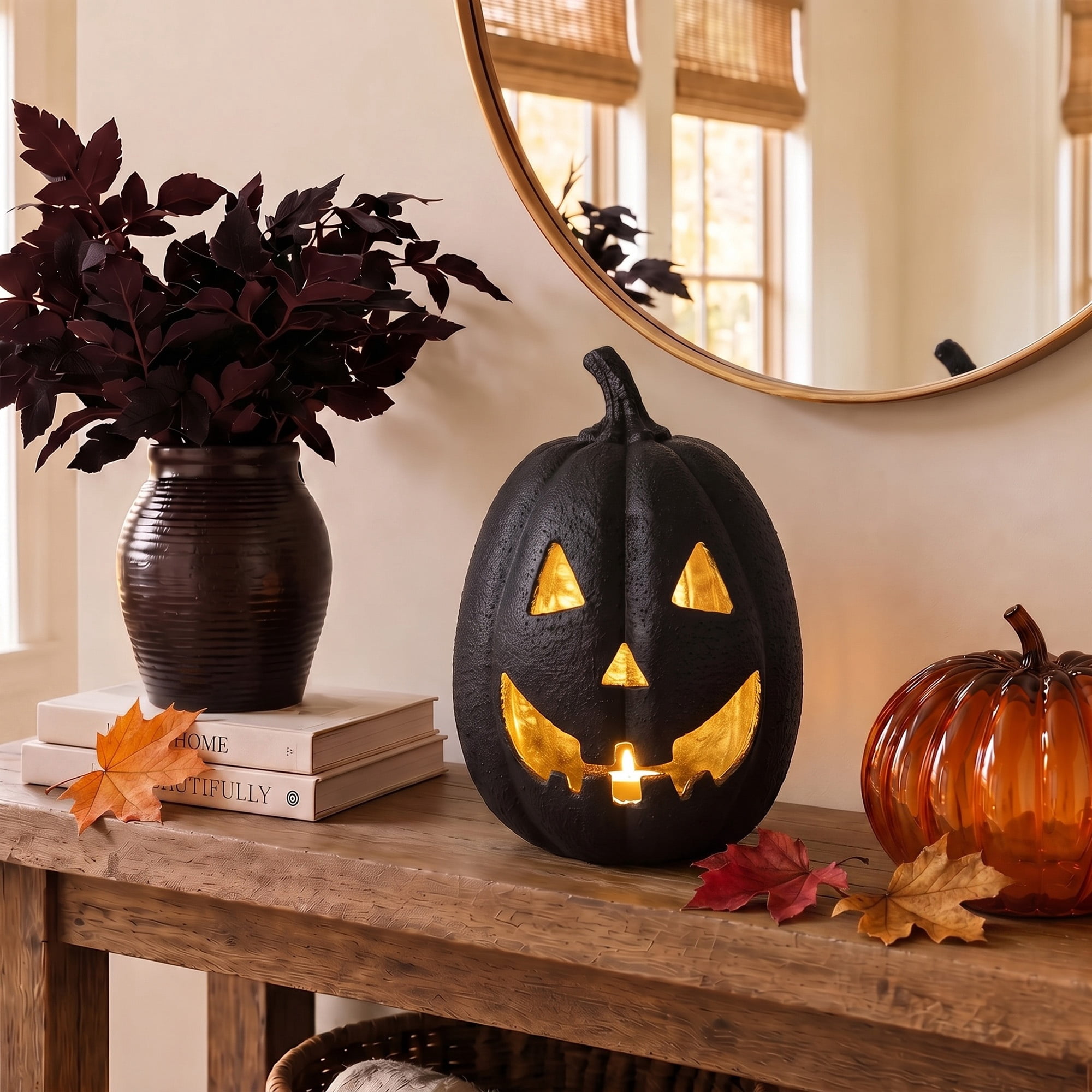 My Texas House Halloween Jack-o'-Lantern Tabletop Decoration, Black, 13"