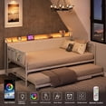thumbnail image 4 of Individual Daybed con Cama Nido y Luz LED, Cabecera Tapizada con Estación de Carga, Sofá Cama de Día para Sala de Estar, Recámara, 4 of 9