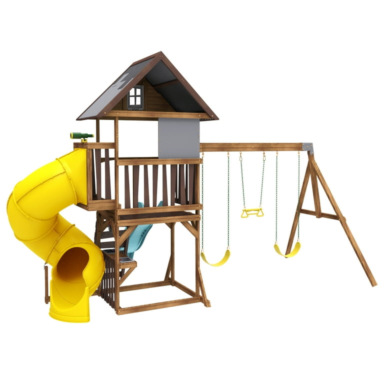 KidKraft Ryan s World Twisty Tower Wooden Swing Set Walmart