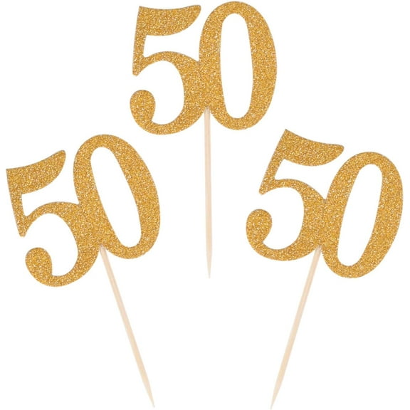 12pcs 50th Cupcake Toppers Gold Glitter Number 50 Cake Picks for Birthday Anniversary Party Decoration