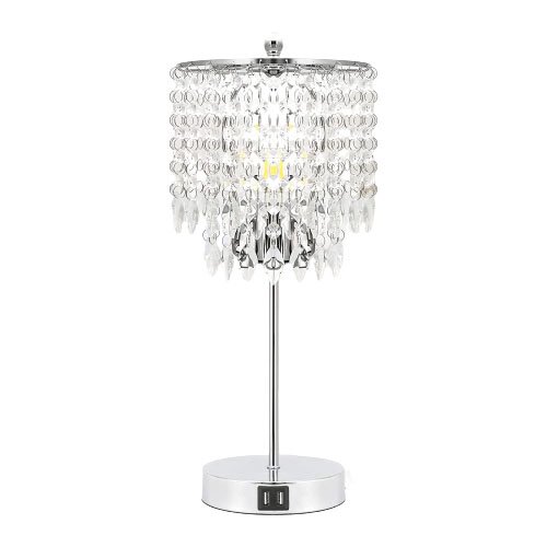 Crystal Touch Control Table Lamp with 2 USB Charging Ports and 3Way