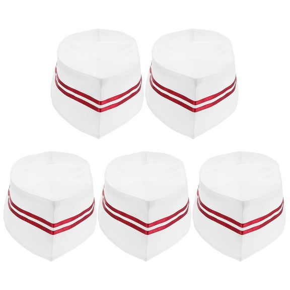 5pcs White Disposable Chef Hats Fabric Cooking Caps Sushi Beret Unisex Kitchen Bakers Boat Hat for Catering Fast Food