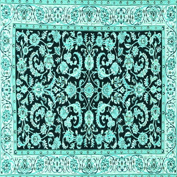 Ahgly Company Machine Washable Indoor Square Persian Turquoise Blue Traditional Area Rugs, 3' Square