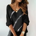 thumbnail image 2 of IROINNID Deals Plus Size Shirts for Women Comfy Print Long Sleeve V-neck Blouse Pullover Tunic Tops Shirt,Dark Blue, 2 of 5