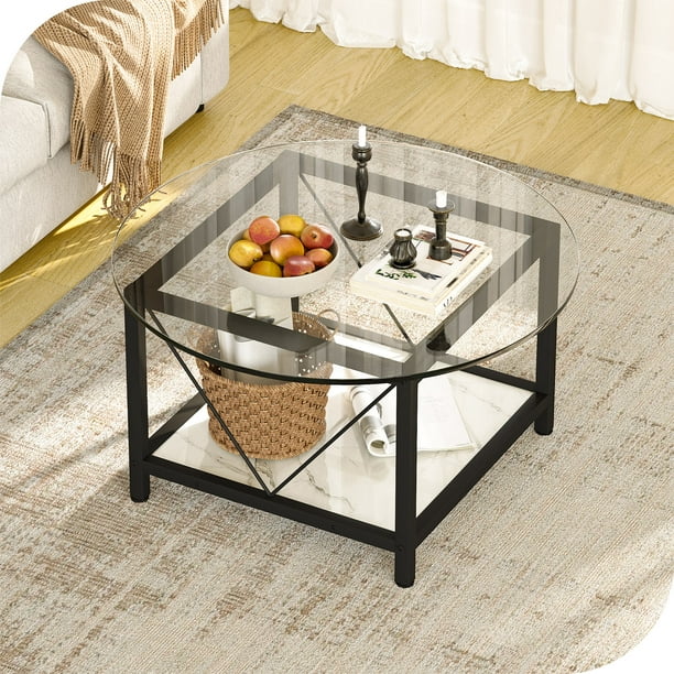 Dextrus 31.5 in Round Tempered Glass Modern Coffee Table Metal Structure & Reinforced Frame for