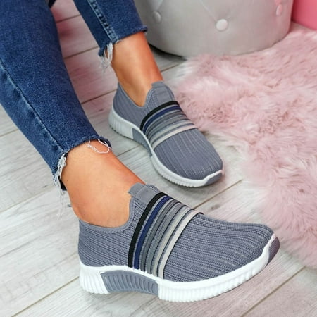 

Zpanxa Shoes for Women Fashion Casual Rainbow Slip On Mesh Breathable Sport Sneakers Shoes Gray Womens Shoes 38