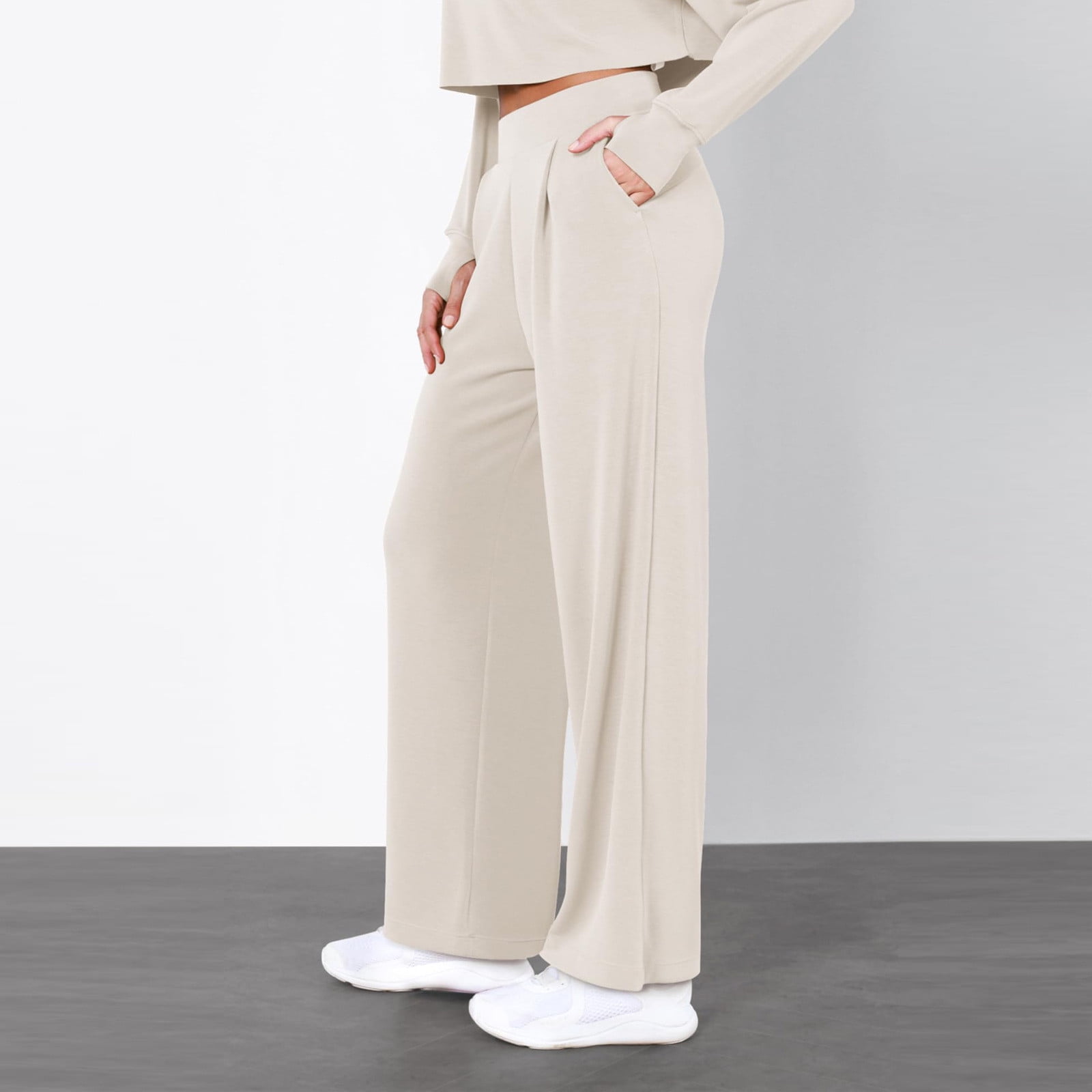 Beige Wide Leg Trousers Women, Spandex Womens Business Casual Pants, Trendy  Pants, Womens Dress Pants Wide Leg Work Business Casual Trousers Flowy High  Elastic Waisted Pants With Pockets - Walmart.com