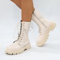thumbnail image 2 of UngA Womens Combat Boots Style Mid-Calf Boots Lace Up Side Zipper Boots Women White,Size 6.5, 2 of 7