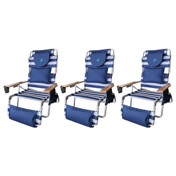 Ostrich Deluxe Rembourré 3-N-1 Chaise de Plage Inclinable en Plein Air, Bleu (3 Pack)