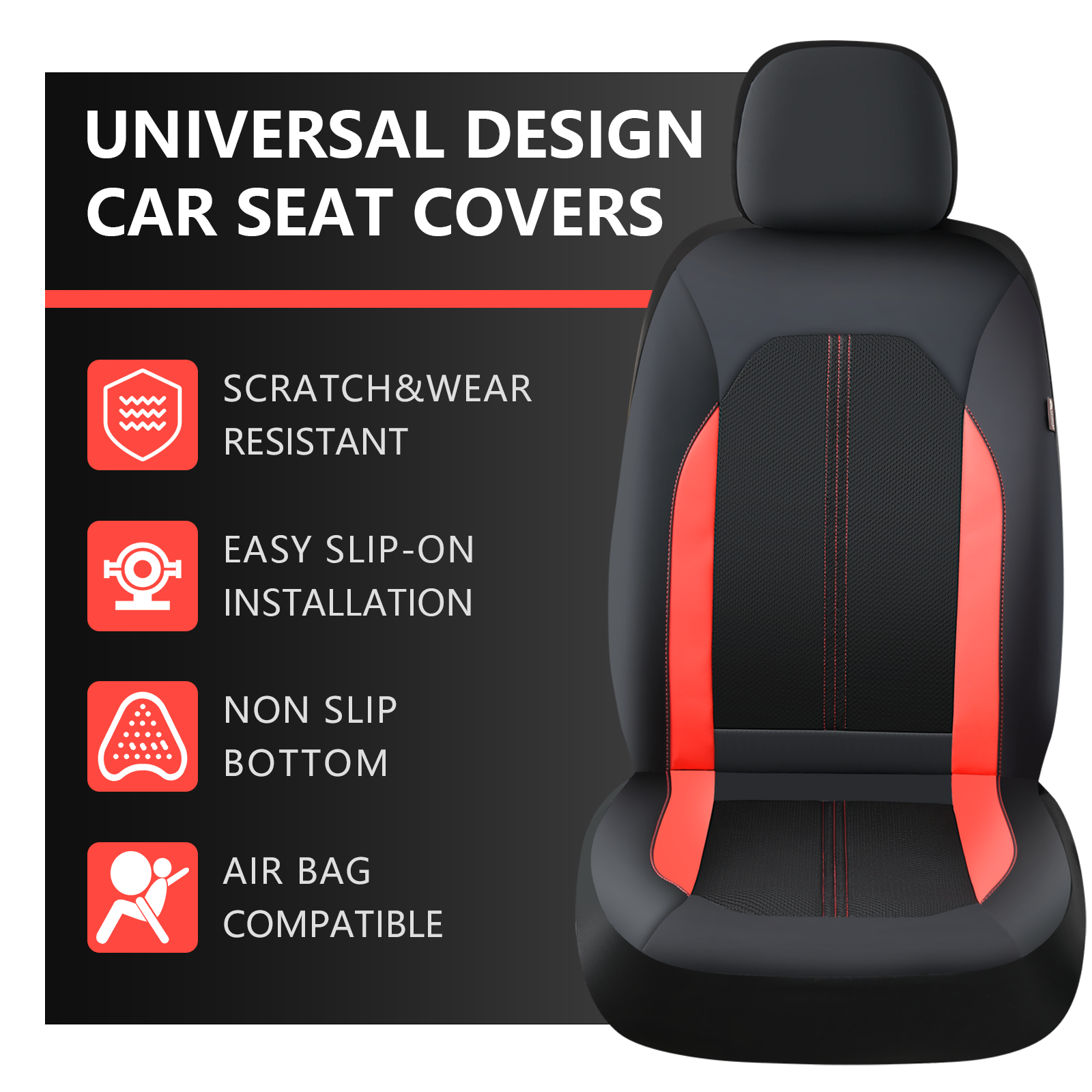 Coverado Premium PVC & Fabric Car Seat Covers, Black & Red photo 6